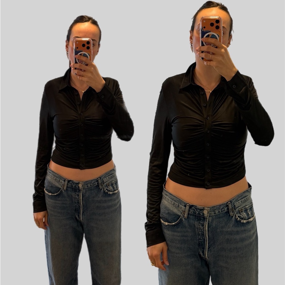 With Jean Black Button Down Shirt